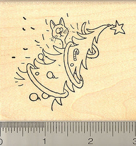 Christmas Tree Cat Rubber Stamp