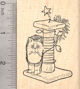 Persian Cat Christmas Scratching Post Rubber Stamp