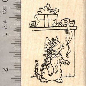 Christmas Tabby Cat with Tape Rubber Stamp