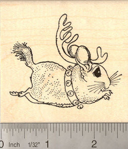 Cute Christmas Chinchilla Reindeer Rubber Stamp