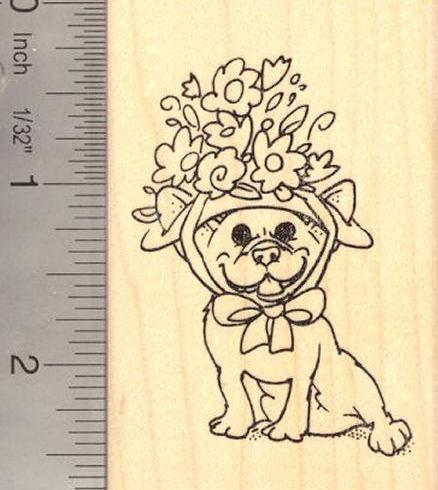 French Bulldog in Easter Bonnet Rubber Stamp