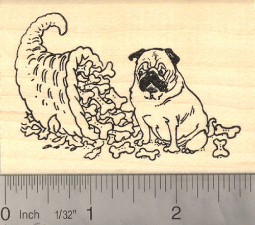 Pug Dog Thanksgiving Cornucopia Rubber Stamp