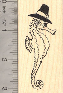 Seahorse Thanksgiving Pilgrim Rubber Stamp