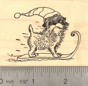 Affenpinscher on winter sled - Holiday Rubber Stamp