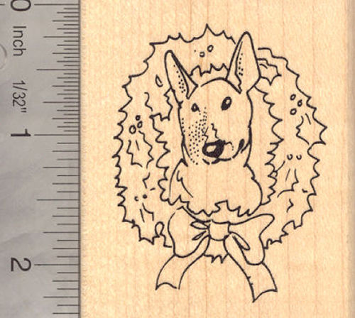 Bull Terrier Dog Christmas Wreath Rubber Stamp