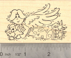 Angel Holding Cat and Dog in her arms Rubber Stamp