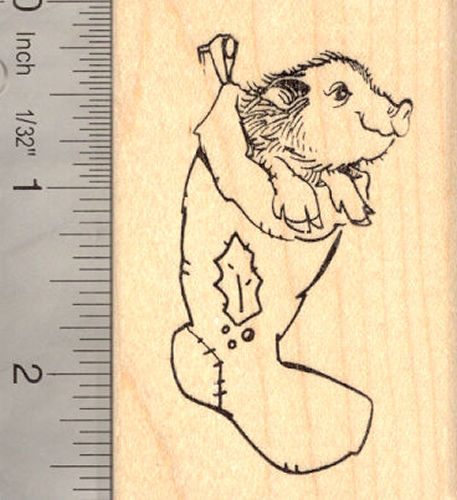 Pot-bellied Pet Pig in Christmas Stocking Rubber Stamp, Vietnamese Pig