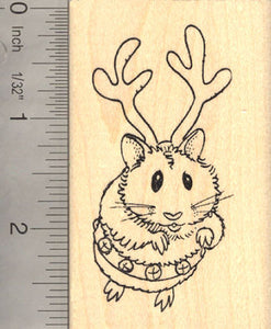 Christmas Hamster Reindeer Rubber Stamp