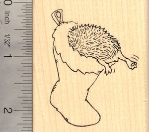 Hedgehog in Christmas Stocking Rubber Stamp