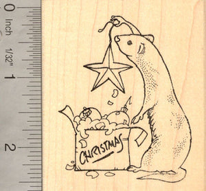 Ferret Christmas Rubber Stamp