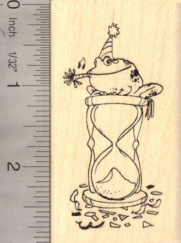 New Year's Frog on Hourglass Rubber Stamp