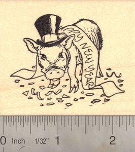 Happy New Year Pig Rubber Stamp