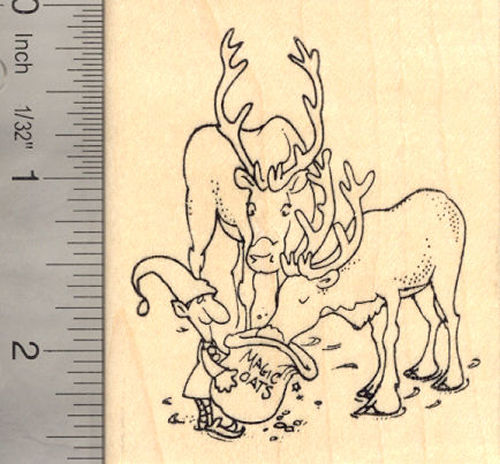 Santa's Reindeer Christmas Rubber Stamp, Elf