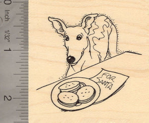 Christmas Greyhound Tempted by Santa's Cookies Rubber Stamp