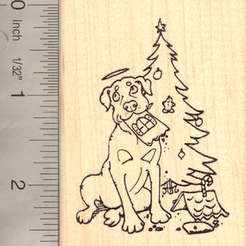 Christmas Gingerbread Dog Angel Rubber Stamp