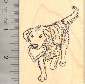 Golden Retriever Dog with Heart Valentine's Day Rubber Stamp
