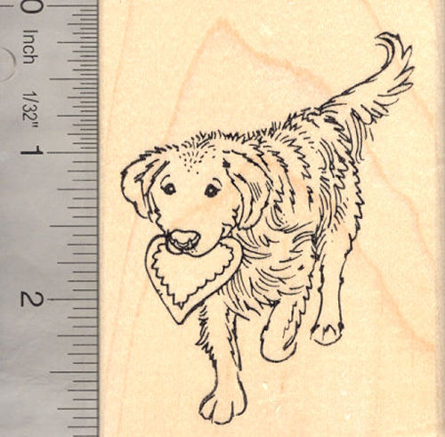 Golden Retriever Dog with Heart Valentine's Day Rubber Stamp