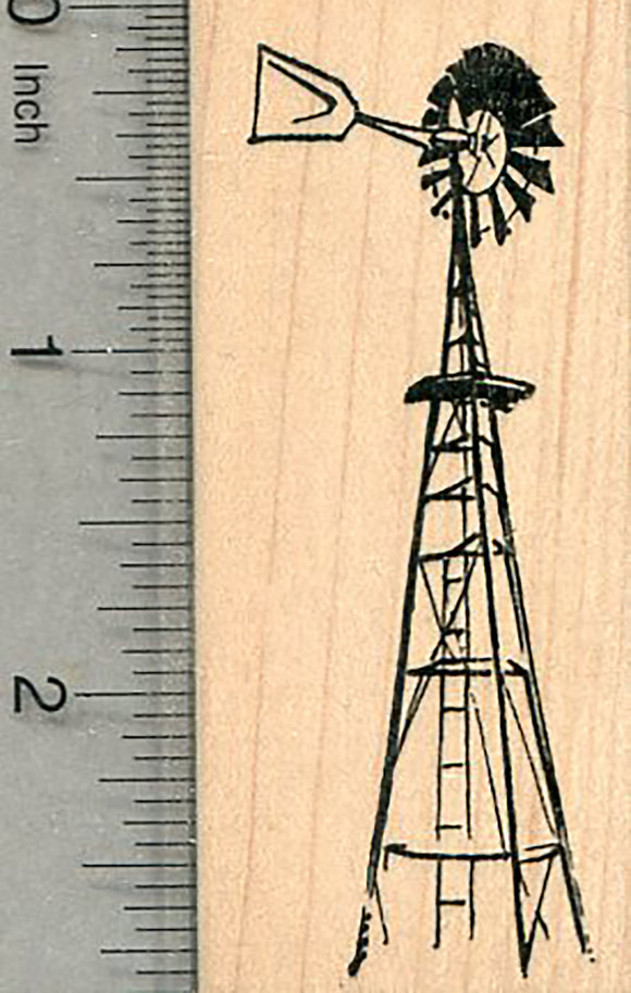 Wooden Windmill Rubber Stamp, Air Power, Tower