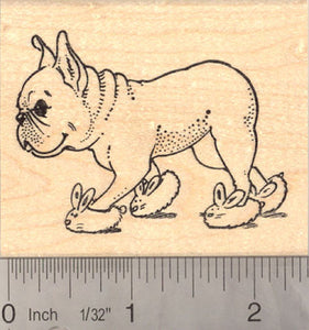 French Bulldog wearing Bunny Slippers Rubber Stamp