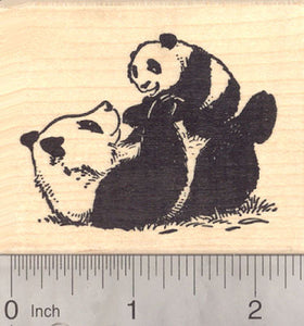 Giant Panda Bear Baby with Mom, Mother's Day Rubber Stamp