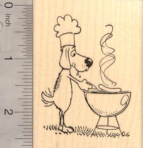 Dog Grilling Dog, Barbecue Themed Rubber Stamp, Happy Father's Day Barbeque