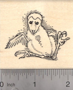 Barn Owl Chick Rubber Stamp, AKA White owl, Silver Owl or Night Owl