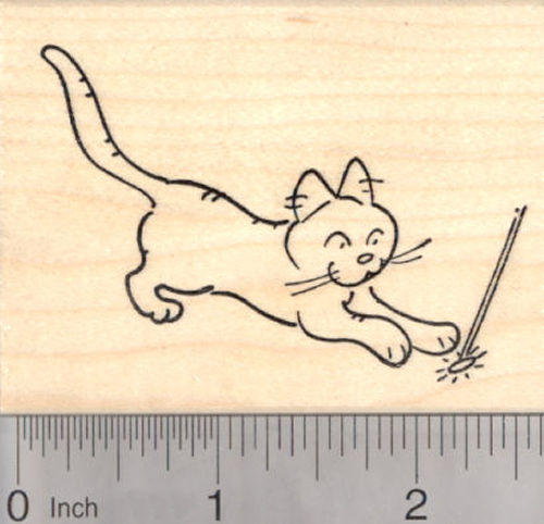 Kitty Cat Chasing Sun Beam Rubber Stamp