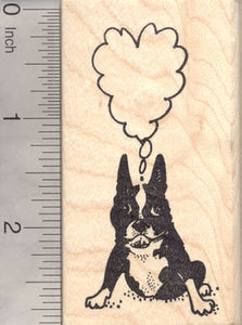 Boston Terrier Dog Rubber Stamp, with Heart Shaped Thought Balloon