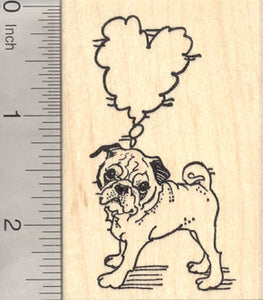 Pug Dog Rubber Stamp with Heart Shaped Thought Balloon