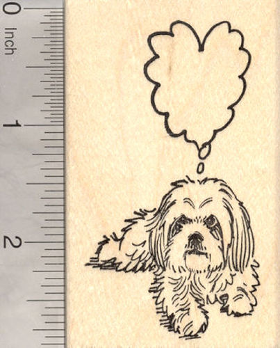 Shih Tzu Dog Rubber Stamp with Heart Shaped Thought Balloon