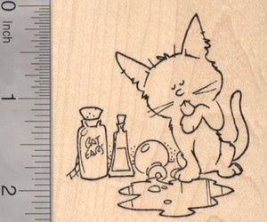 Halloween Cat lapping up Witches Brew Rubber Stamp