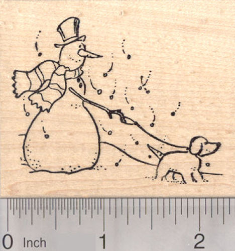 Snowman walking Snow Dog Rubber Stamp