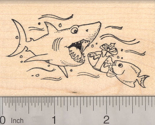 Christmas Shark Rubber Stamp, Birthday or other Gift