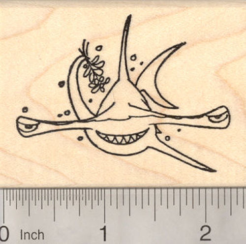 Christmas Hammerhead Shark with Mistletoe Rubber Stamp