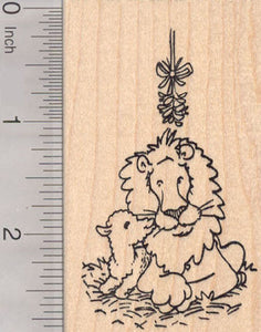 Christmas Lion and Lamb Kissing under the Mistletoe Rubber Stamp
