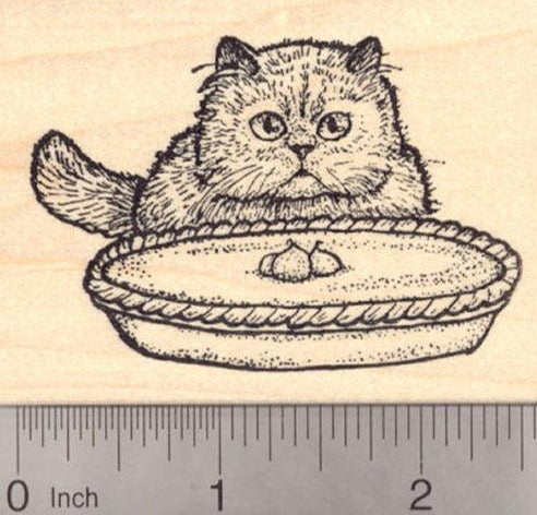 Thanksgiving Persian Cat with Pie Rubber Stamp