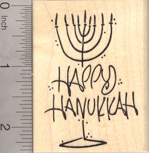 Happy Hanukkah Menorah Rubber Stamp, Chanukah Festival of Lights