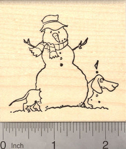 Dachshund with Snowman, Holiday Rubber Stamp