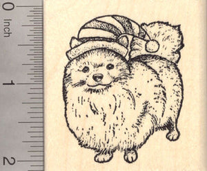 Christmas Pomeranian in Elf Hat Rubber Stamp