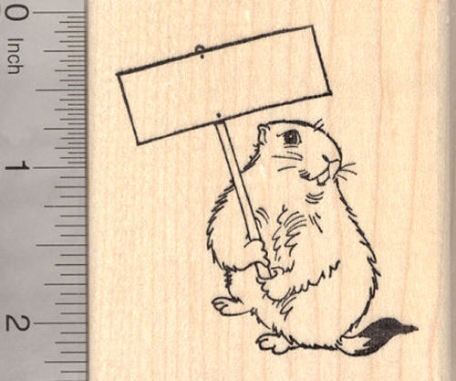 Groundhog Day Rubber Stamp, Groundhog with Blank Sign