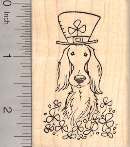 St. Patrick's Day Irish Setter Dog in Shamrocks Rubber Stamp