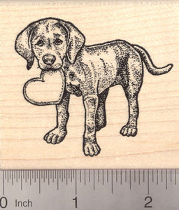 Weimaraner Puppy Dog Rubber Stamp with Valentine Heart