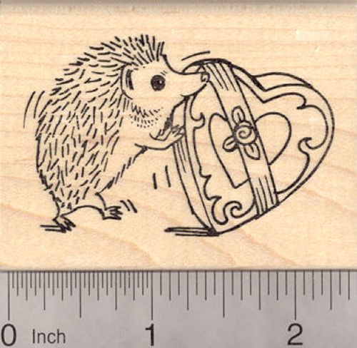 Valentine's Day Hedgehog Rubber Stamp, with Heart box of Candy