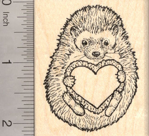 Valentine's Day Hedgehog Rubber Stamp, with Heart