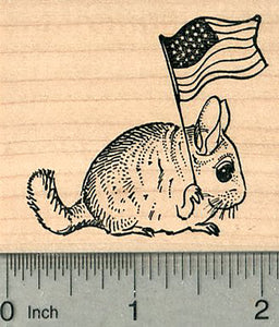 Patriotic American Chinchilla Rubber Stamp, Fourth of July