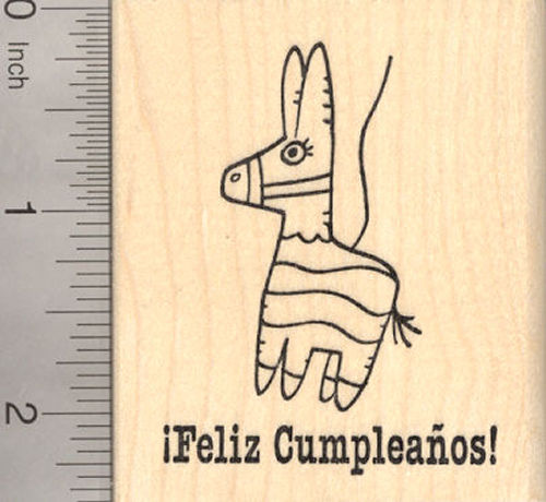 Feliz Cumpleanos Pinata Rubber Stamp, Spanish Language Birthday Saying