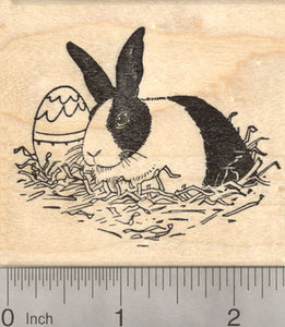Easter Dutch Rabbit with Egg Rubber Stamp, Domestic House Rabbit
