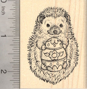 Easter Hedgehog with Painted Egg Rubber Stamp
