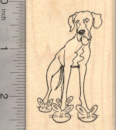 Easter Great Dane in Bunny Slippers Rubber Stamp