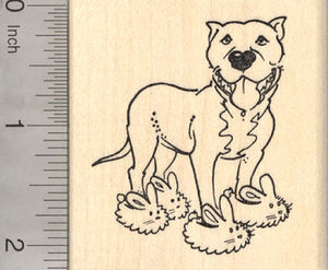 Easter Pitbull dog in Bunny Slippers Rubber Stamp